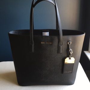 Large Marc Jacobs black tote, black/white flowered lining